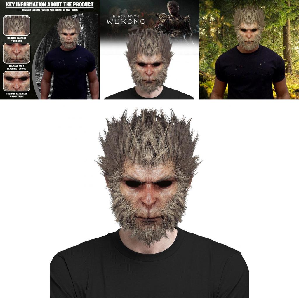 Unique Black Myth Wukong Mask Playful Monkey Headpiece For Halloween Cosplay Events
