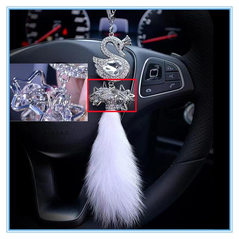 Автомобильный кулон, модный бриллиантовый хрустальный меховой шар, лиса/лебедь, элемент декора, автомобильное зеркало заднего вида, подвесные украшения для автомобиля, аксессуары