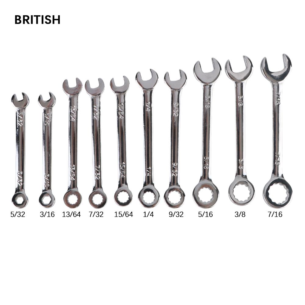 Imperial units/Metric Type Wrenches 10pcs Mini Spanner Wrenches Set Explosion-proof Pocket Key Ring Spanner Hand Tool