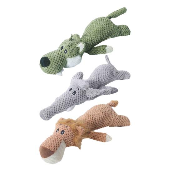 Плюшевая игрушка для собаки, мягкая пищащая жевательная игрушка, набитый лев, волк, слон, интерактивная игрушка для перетягивания для агрессивных жевателей, развлечение для кусания