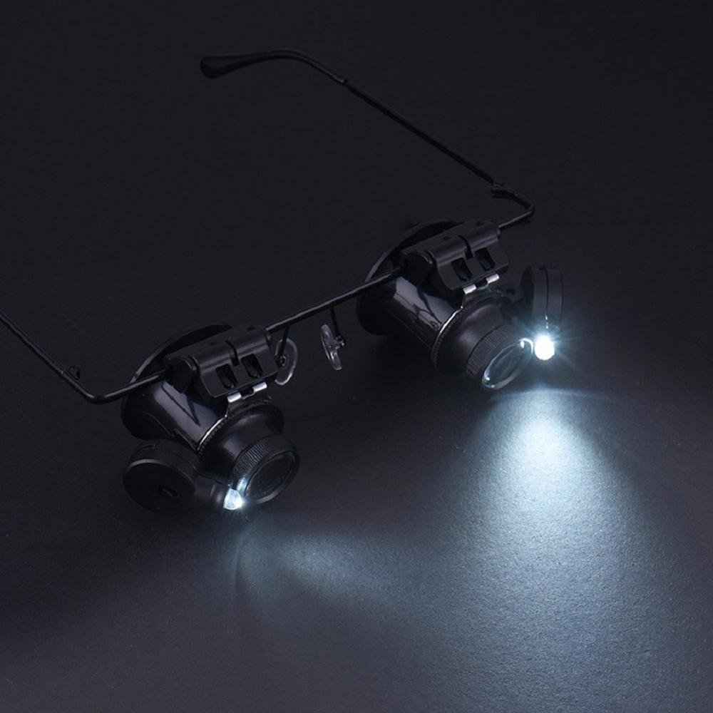 20X Magnifying Glasses Head Loupe LED Light Head-mounted Magnifier Hands- Repairing for Clock Watch Electronic Instrument