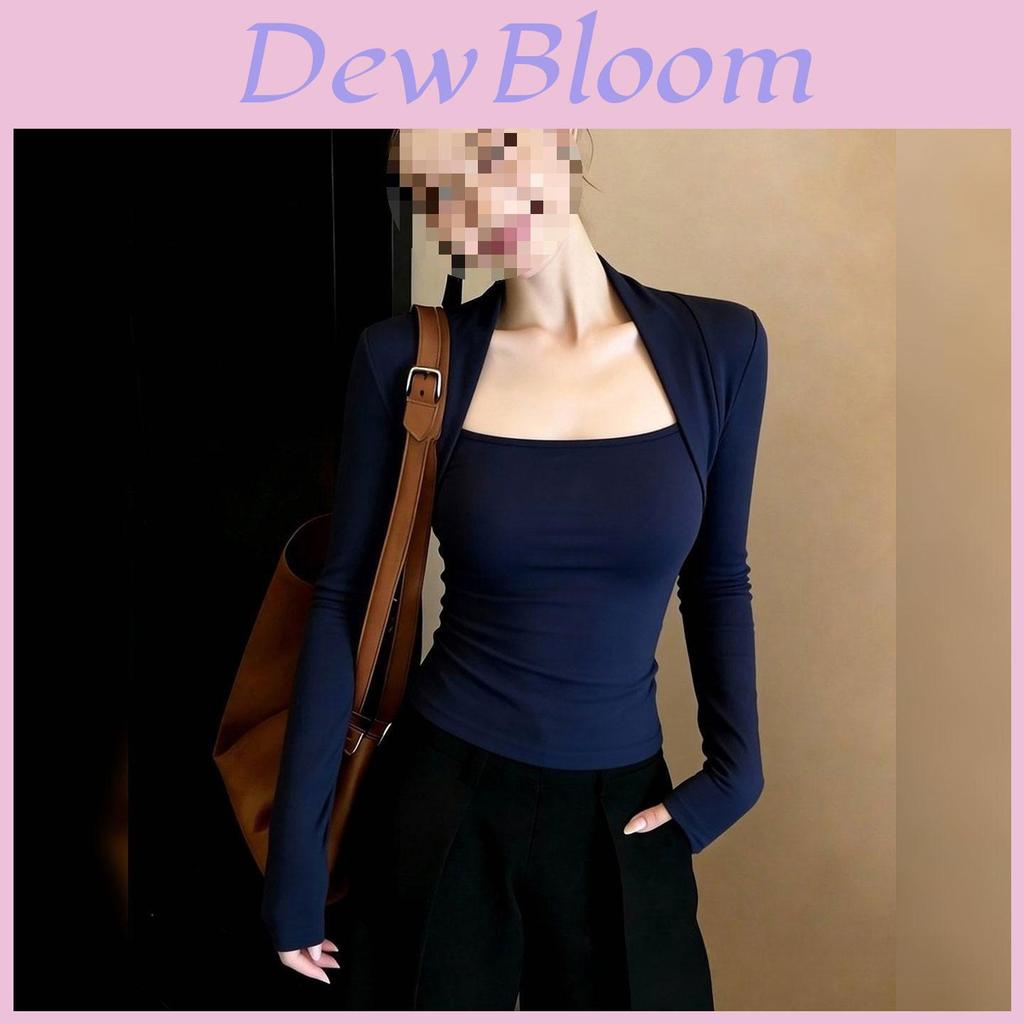 Form Fitting Long Sleeves Top With Solid Color And Square Collar For Spring