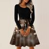 Women's Casual Fashion Round Neck Long Sleeve Christmas Printed Party Vintage Long Dresses