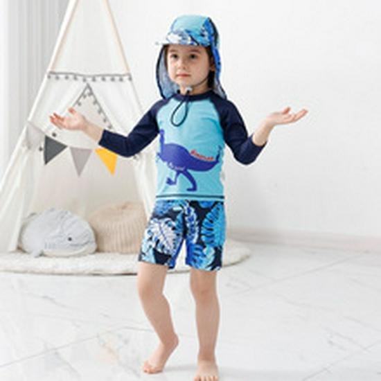 Kids' Boys' Cartoon Swimsuit Set - Split Design with Long & Short Sleeves