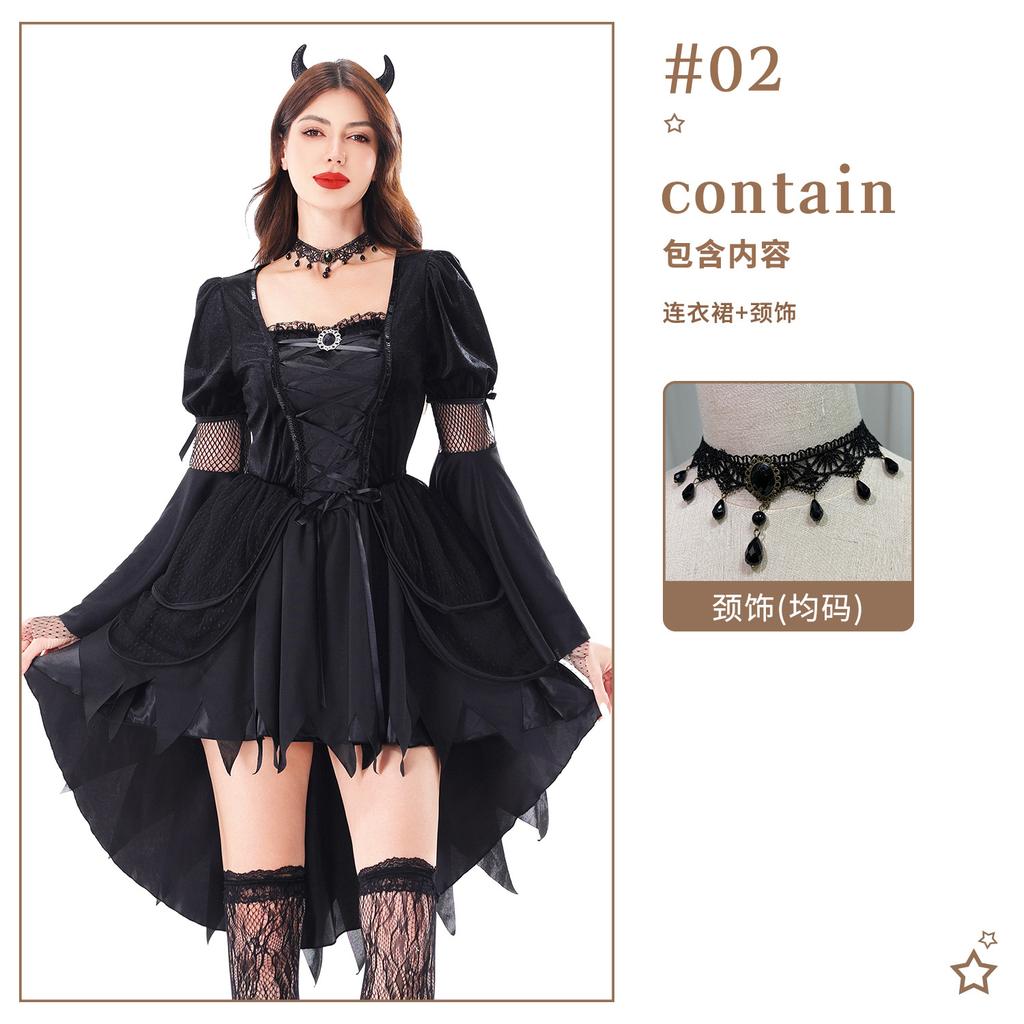 Halloween Witch Costume Adult Black Gothic Dress Stage Costume Mori Witch Hat Costume