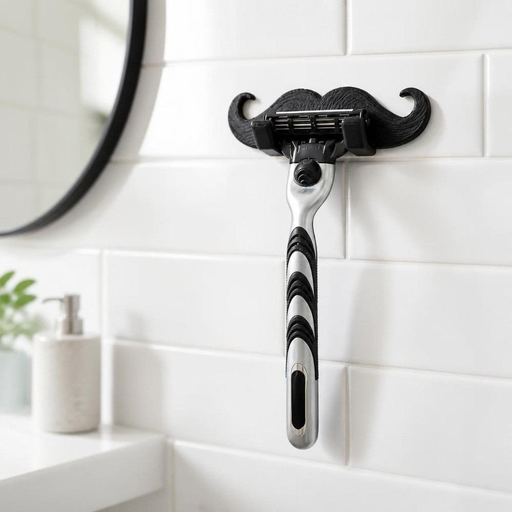 3pcs Self-adhesive Wall Mount Hook 3D Printed Wall Hanger Holder Beard Shape Hook Bedroom