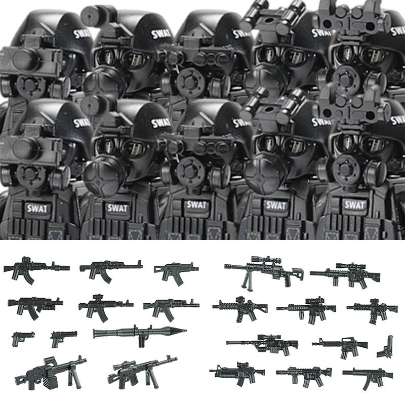 Городская полиция Китай Спецназ Конструктор Штурмовой солдат Фигурки SWAT Маска газовой защиты Военное оружие Кирпичики Игрушки Дети