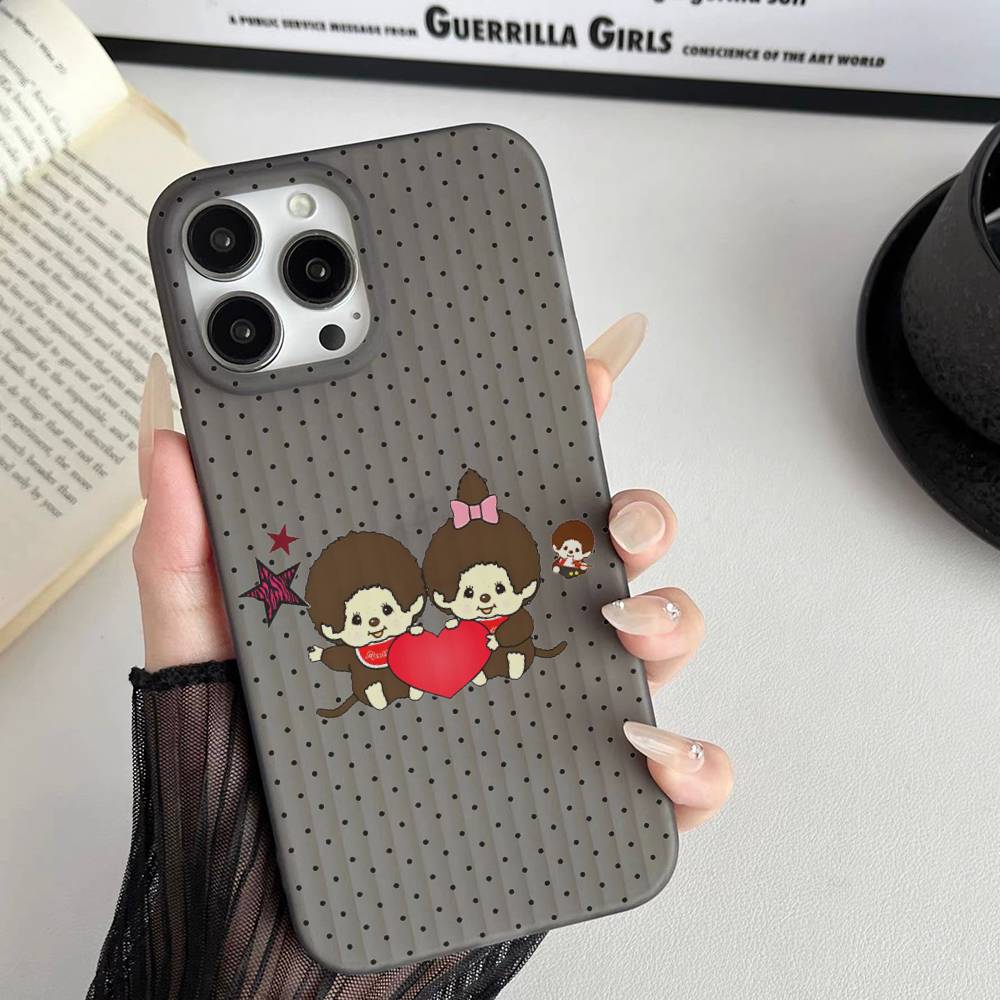 Cute M-monchhichis-s For IPhone 17 16 15 Plus Pro Max 12 14 Plus 11 13 Wave Corrugated Stripe Funda Phone Cover