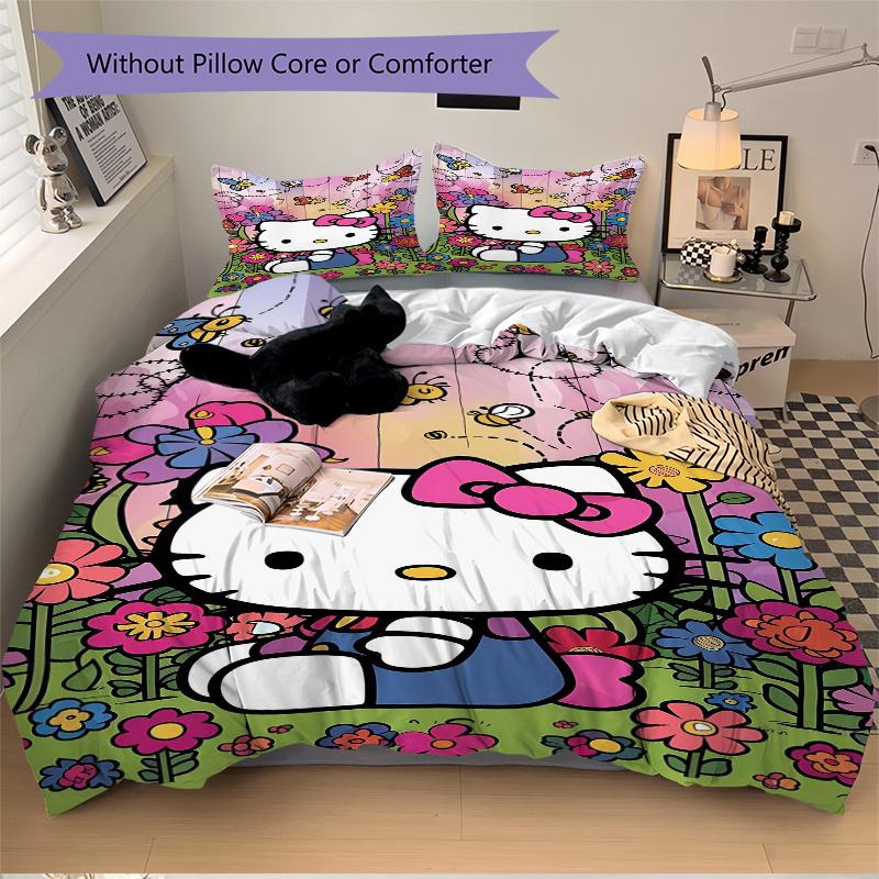 3 шт. Цветы и Бабочки Хелло Китти Постельное белье Трехкомпонентный Комплект (1 Наволочка + 2 Наволочки, Без Наполнителей), Мягкий и удобный S021