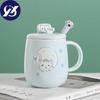 Креативная керамическая кружка для офиса с мультяшным котом и ложкой с крышкой