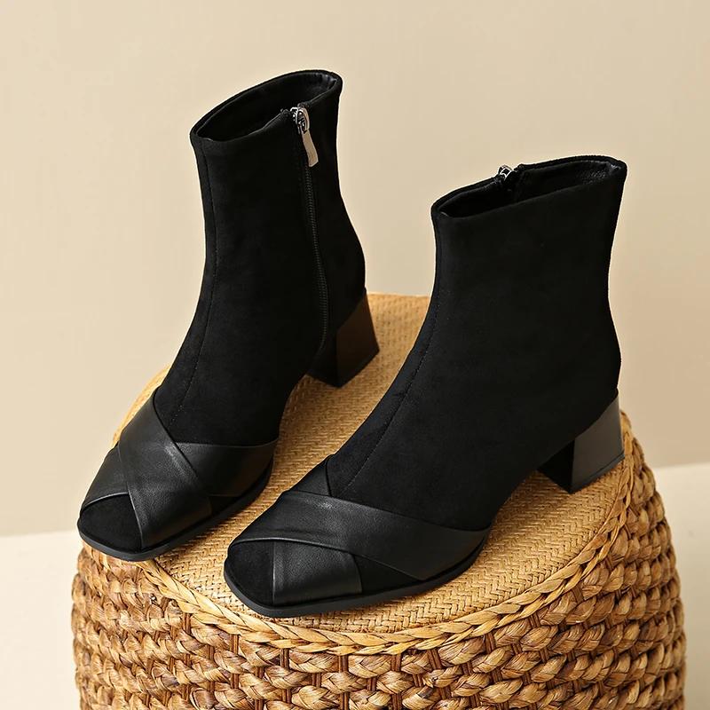 2024 Высококачественная женская обувь, женские ботильоны, модные женские туфли с боковой молнией для офиса и карьеры, новые туфли с квадратным носком для женщин, Zapatos