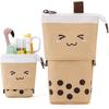 Milk Tea Design Expandable Canvas Pencil Case Portable Multi-Function Storage Organizer for School Desktop Drawer Organizers