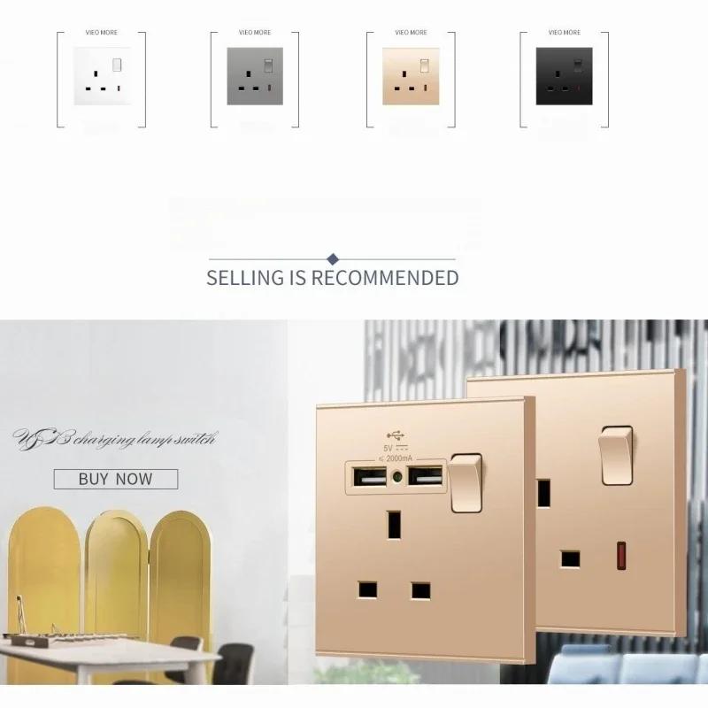 Uk Type 86 13A Универсальный розовое золото 220 В настенный большой деформированный 1-клавишный 2-позиционный крестовой выключатель света, USB электрическая розетка