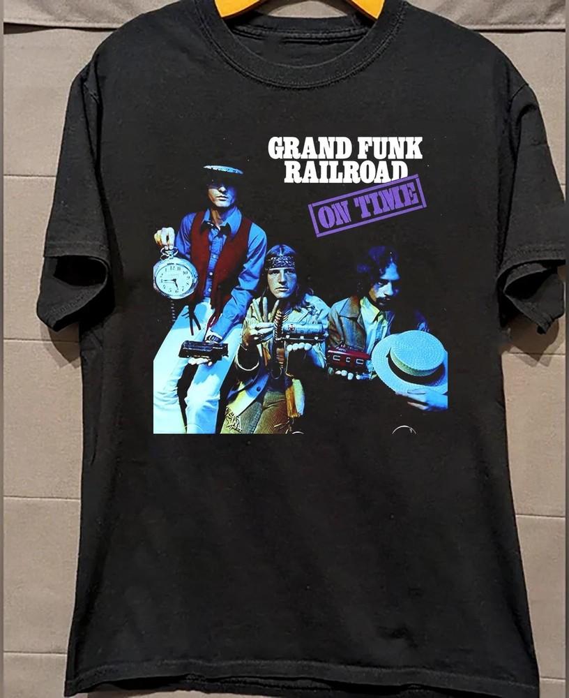 РЕДКИЙ! Коллекция Grand Funk Railroad - On Time Футболка Черная Все Размеры S-5XL Унисекс Футболка