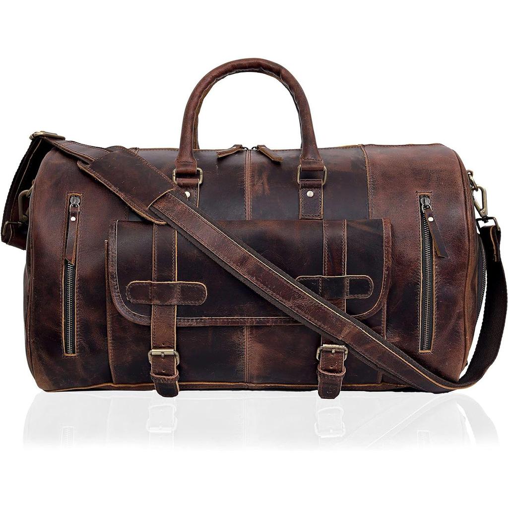 Leather Duffle Bags For Men's Leather Weekender Bag For Women Full Grain Overnight Sports Gym Duffle