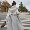 Женская контрастная цветная ветровка с капюшоном, женская длинная новая корейская двубортная свободная ветрозащитная куртка большого размера