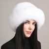 Новая Оригинальная Натуральная Вязаная Шапка из Норки Роскошная Женская Ручной Работы Вязаная Модная Зимняя Головной Убор Теплая Настоящая Шапка-Бини из Лисьего Меха