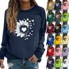 Women's Fashion Casual Long Sleeve Solid Color Printed Round Neck Top Sweatshirt