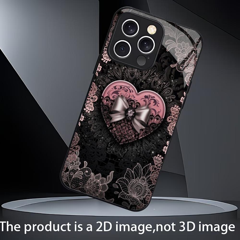 Black Lace with Pink Heart phone case mobile phones for iphone 17 pro max cover Glass for iPhone 17 16 15 14 13 12 11pm Pro Plus