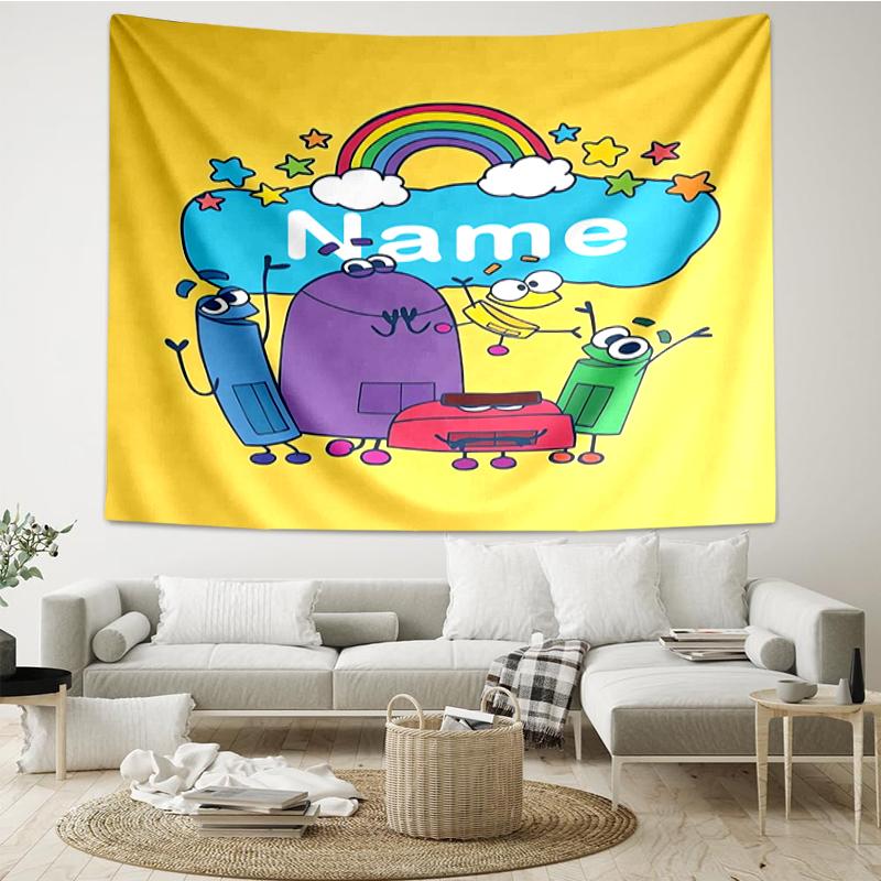 Custom Name StoryBots Print Tapestry, Backdrop, Easy Setup, Ideal for Bedroom, Office & Living Room, with Aesthetic Wall Hanging Decor.