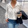Europe and the United States new women's shirt top Amazon apricot printing hollow design polo collar fashion casual top