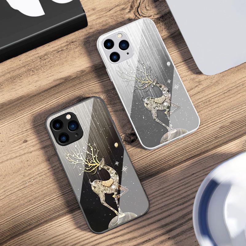 Роскошный Чехол для Телефона из Закаленного Стекла Deer Синий Розовый Для iPhone 16 Pro Max 15 Pro 14 13 12 Mini 11 XS Max XR 7 8 Plus SE 2022