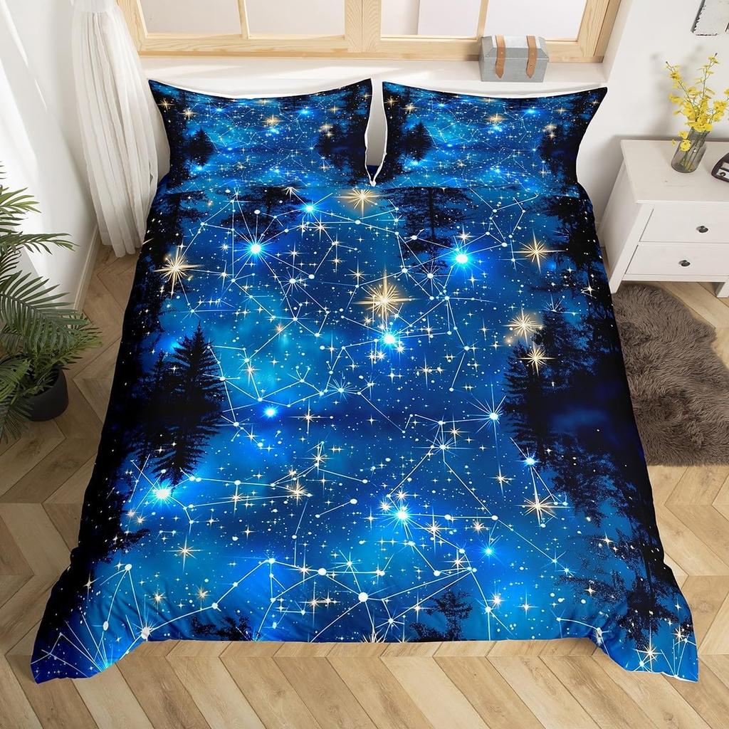 Пододеяльник Полумесяц Твин Психоделический Галактический Постельный Комплект, Созвездие Астрология Пододеяльник Мистические Звезды Туманность Постельный Комплект