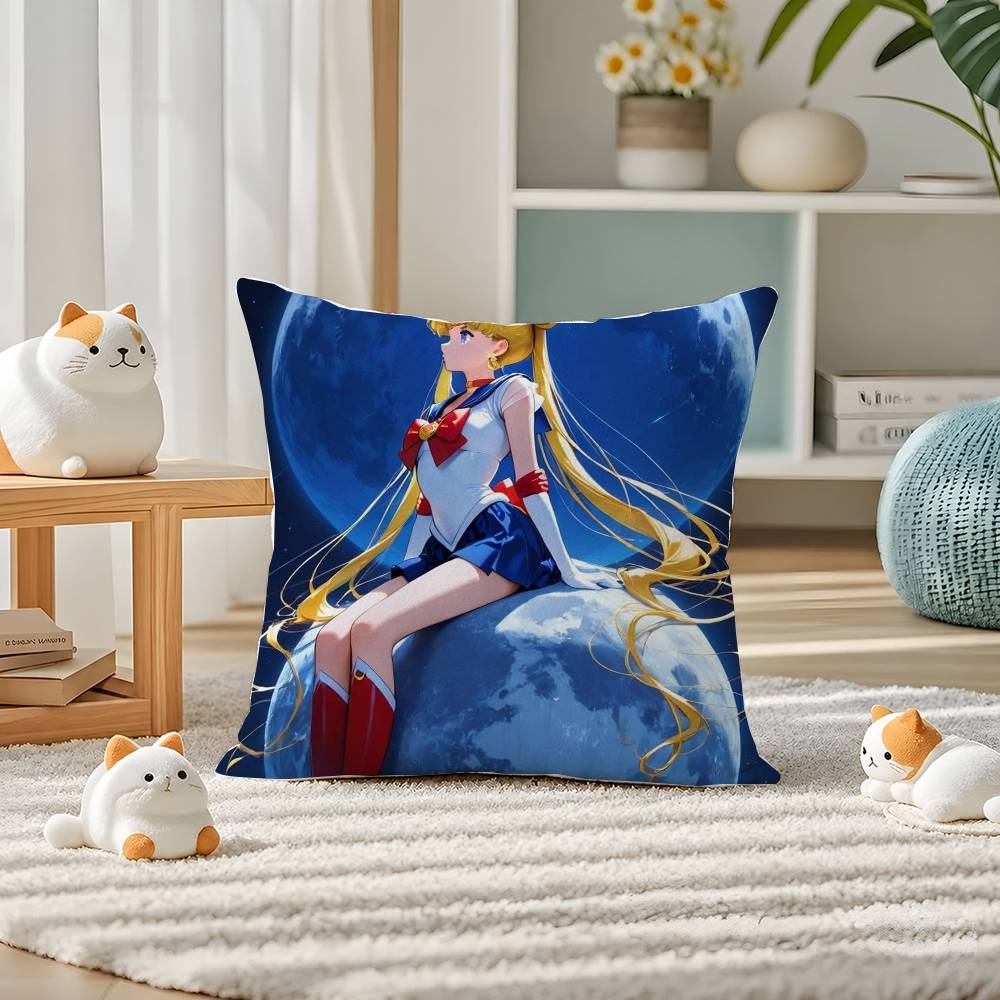 Sailor Moon Chibi Moon Anime Plush Pillow Cover Soft Short Plush Cushion Cover For Sofa Bedroom Home Decor Gift Decoration