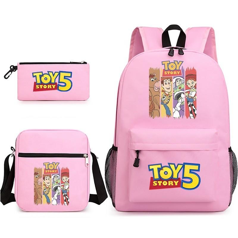 Toy Story Cartoon Print Oxford Canvas Backpack With Zipper Closure For Casual Travel Teens