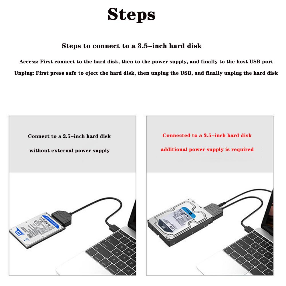 Кабель-адаптер жесткого диска SATA-USB Кабель USB 3.0-SATA до 6 Гбит/с для 2,5-3,5-дюймового внешнего жесткого диска SSD-адаптера жесткого диска