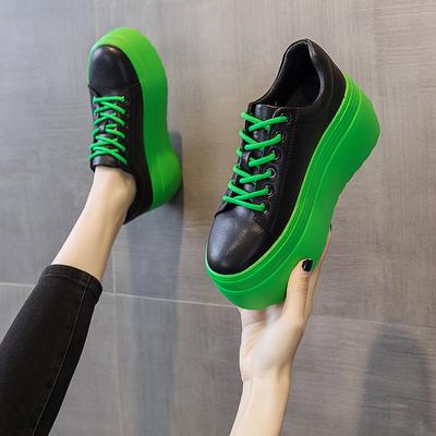 8СМ Осень Натуральная Кожа Женские Повседневные Туфли Супер Толстая Платформа Танкетка Женские Кроссовки Массивная Обувь Новые Летние Белые Скейтборд