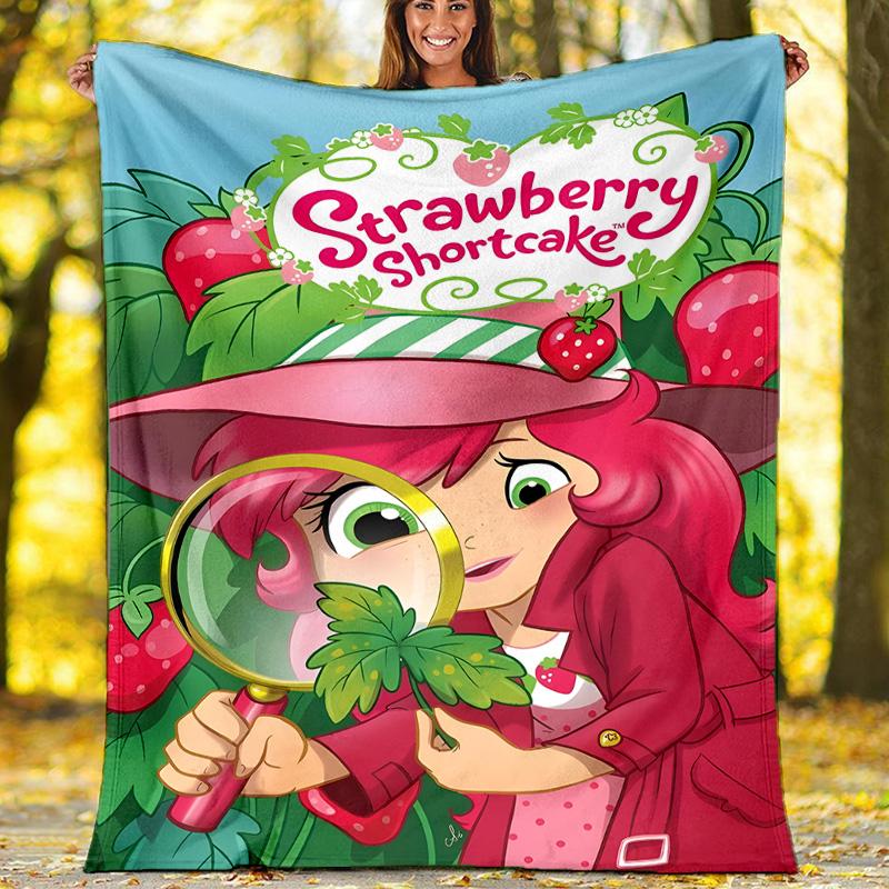 1pc Princess Strawberry8 Theme Blanket - Digital Print, Polyester, Cozy for All Seasons, Perfect for Outdoor, and Travel