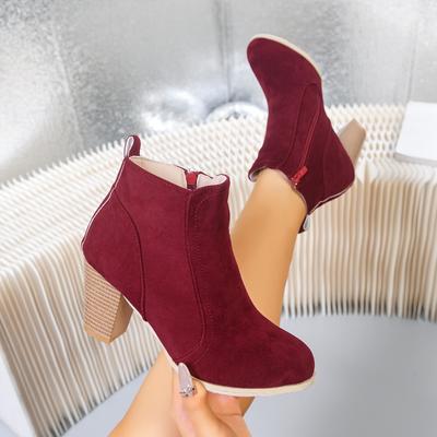 Ботильоны на блочном каблуке с боковой молнией, модные, с круглым носком, из матовой замши, нескользящие, износостойкие туфли-лодочки