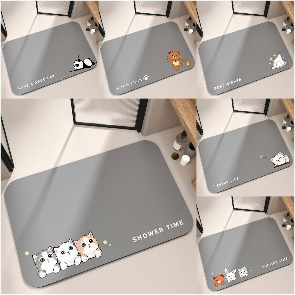 Cute Animal Design Doormat Diatom Mud Pad for Home Decor Water-filtering Mat Pad for Entrances of Toilets Bathrooms Kitchens
