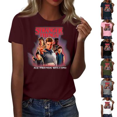 Женская модная и повседневная футболка с длинным рукавом и принтом, с коротким рукавом