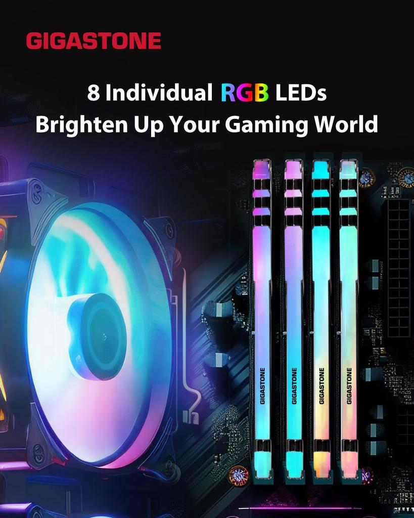 GIGASTONE Game TURBO 16 ГБ x 4 DDR4 3600 МГц CL Память Intel XMP AMD Ryzen UDIMM для игрового модуля памяти Черный (Комплект 64 ГБ) PC4-28800 18-22-22-42