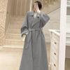 Women Winter Overcoat with Belt Turn-down Collar Pockets Pure Color Cardigan Mid Length Coat Thermal Long Sleeves Commuting Dating Winter Coat