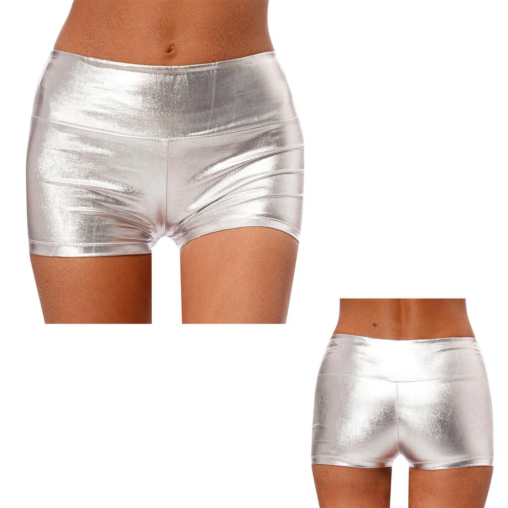 Женские блестящие металлические шорты для танцев с высокой талией, облегающие плавки с широким поясом, спортивная одежда для спортивных гимнастических клубов, карнавалов