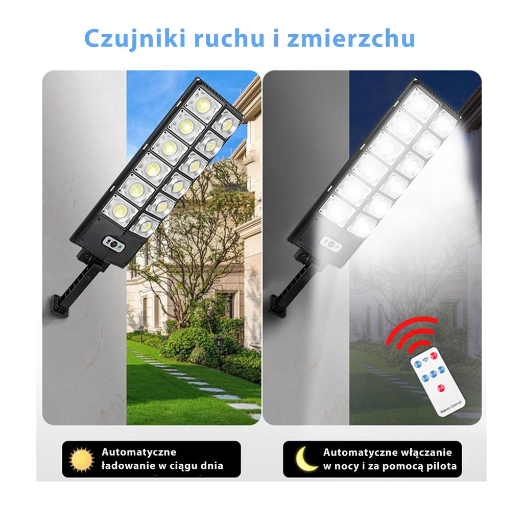 Солнечный галогеновый уличный фонарь с датчиком движения и сумерек, 1000 Вт