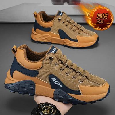 Мужские кроссовки Plus Fleece Non-Slipper Lace-up Splicing Flat Breathable Casual Fashion Walking Shoes Soft Soled Sports Casual Shoes