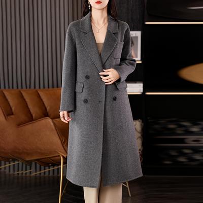 Новое двустороннее шерстяное пальто для женщин с кальмаром и клейким, шерстяное пальто средней длины, простая и универсальная приталенная куртка