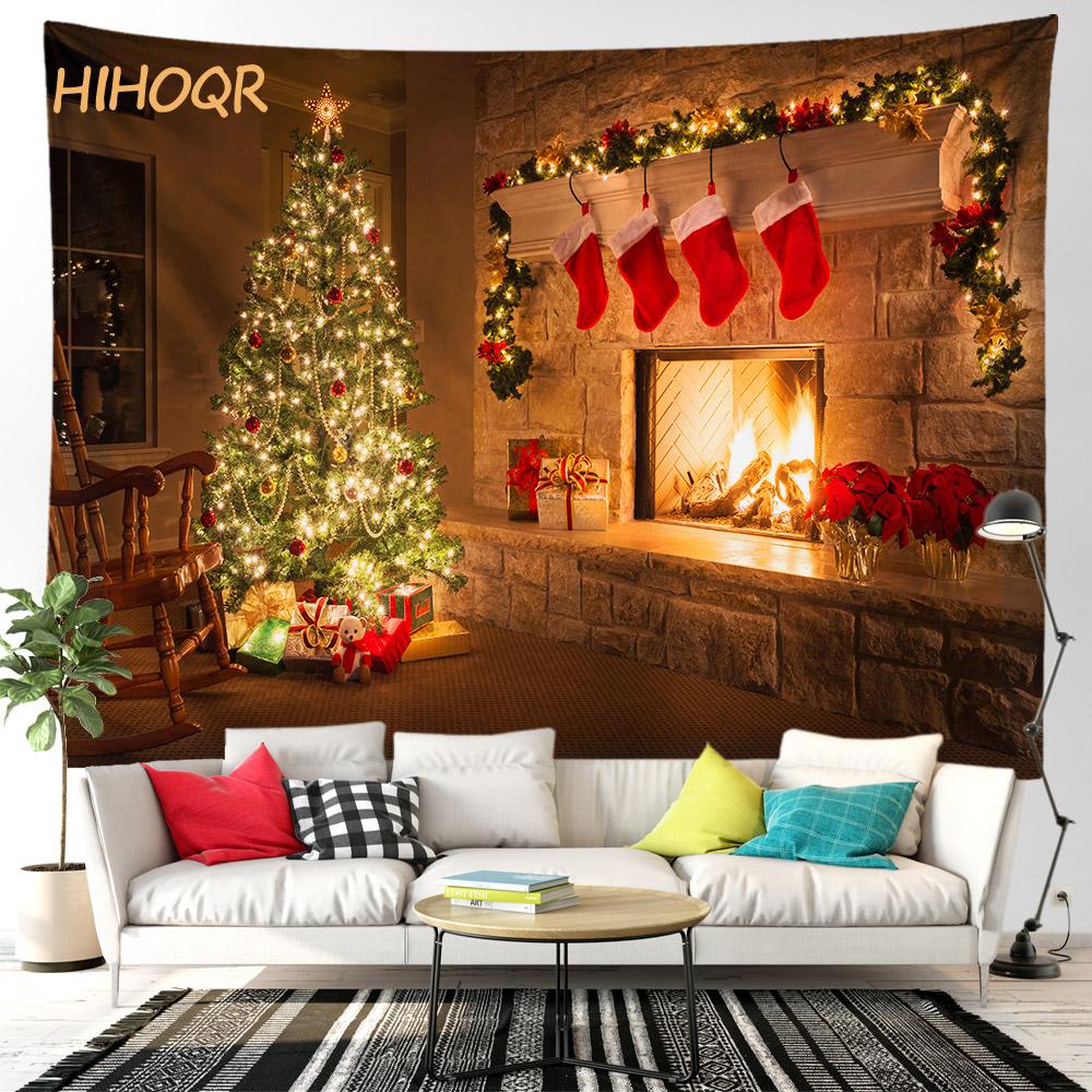 Christmas Tapestry Santa Claus Aesthetic Room Decor Christmas Fireplace Background Tapestry Wall Hanging Home Holiday Decoration