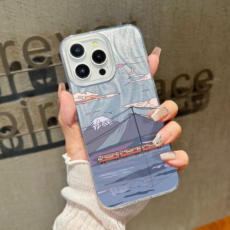 Чехол для телефона с мультяшным принтом «Горы» для iPhone 16, 15, Pro, Max, 14, Pro, 13, 12, 11, прозрачный, ударопрочный, гибридный, TPU, PC, глянцевый, тонкий чехол