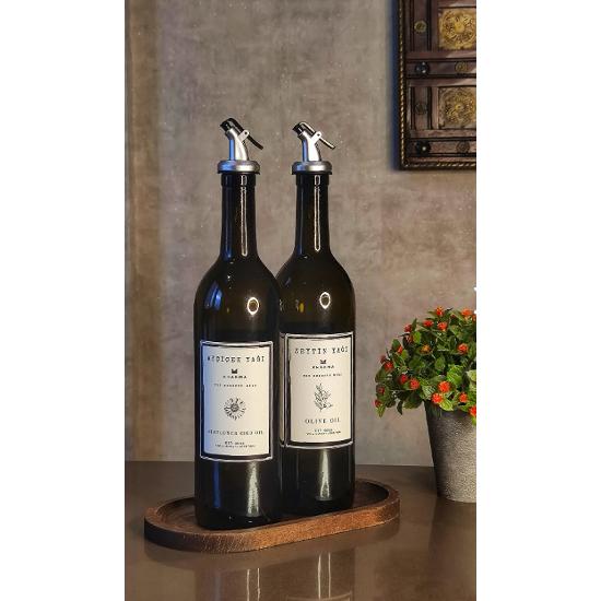 Amber Set of 2 750 Ml Olive Oil Oil Bottle Oil Pot with Wooden Stand