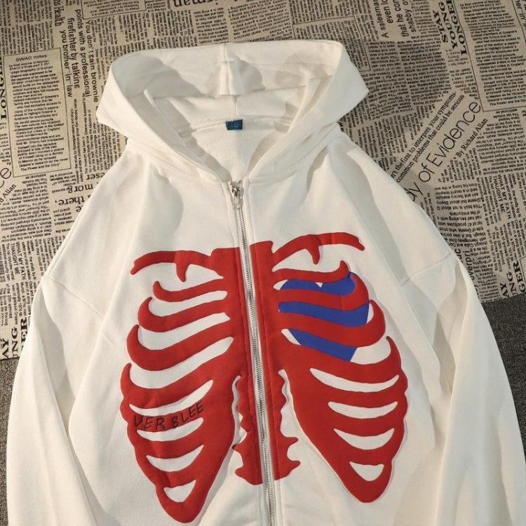 Y2K Gothic Women Oversized Hoodie Skull Print Street Fashion Loose Zipper Sweatshirt Hip Hop Harajuku Trend