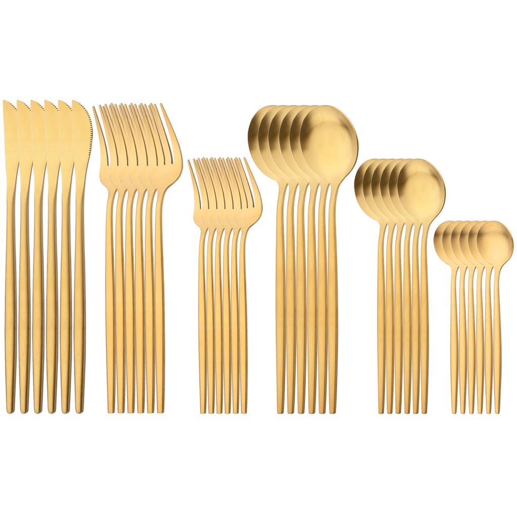 36Pcs Matte Stainless Steel Cutlery Set Mint Gold Dinnerware Set Knife Forks Coffee Spoon Silverware Western Kitchen Tableware
