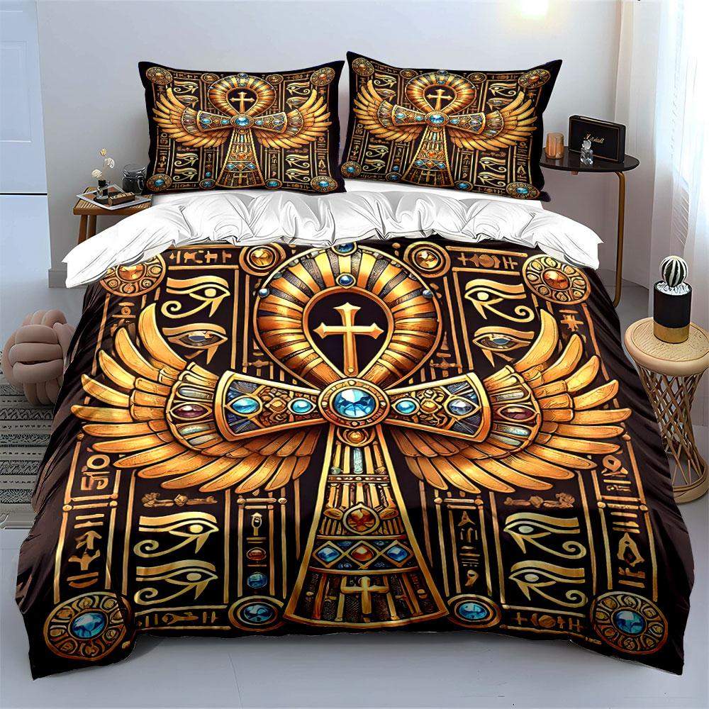 Golden ankh with wings. Bedding sets Duvet cover sets Duvet covers Pillowcases(1 * Duvet Cover 2 * Pillowcases without duvet insert)