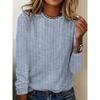 Soft Blue & White Stripes Women's Casual Long Sleeve T-Shirt with Geometric Digital Print - Round Neck, Machine Washable,