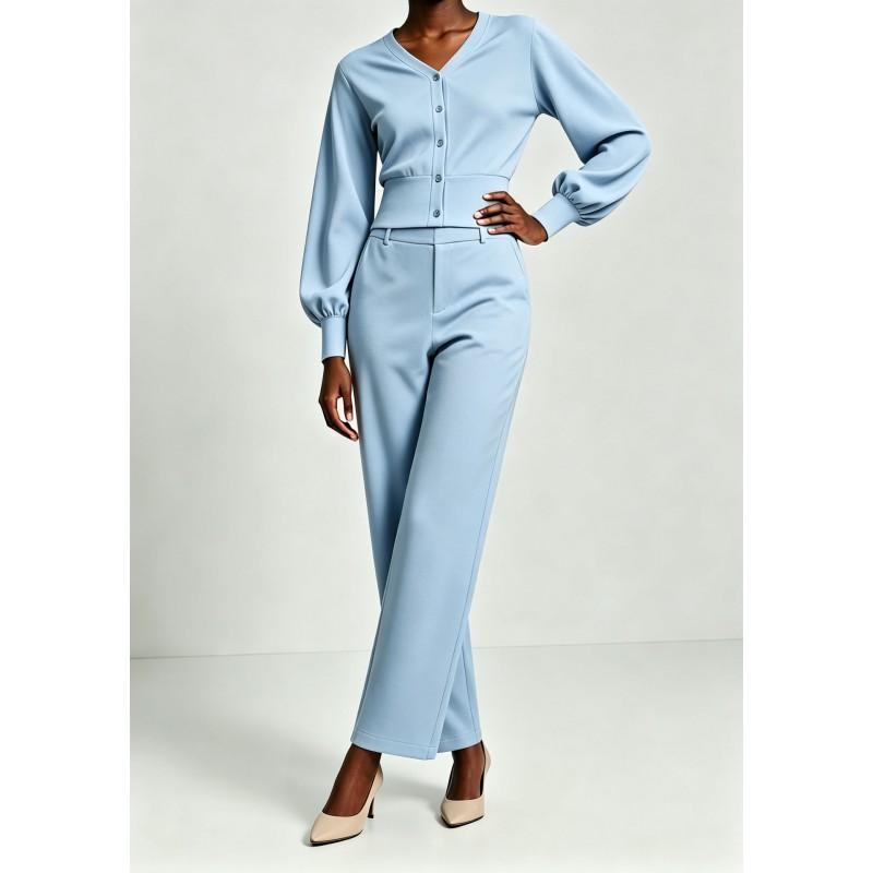 Womens 2-Piece Suit Set V-Neck Long Sleeve Blazer Straight Leg Pants Office Party