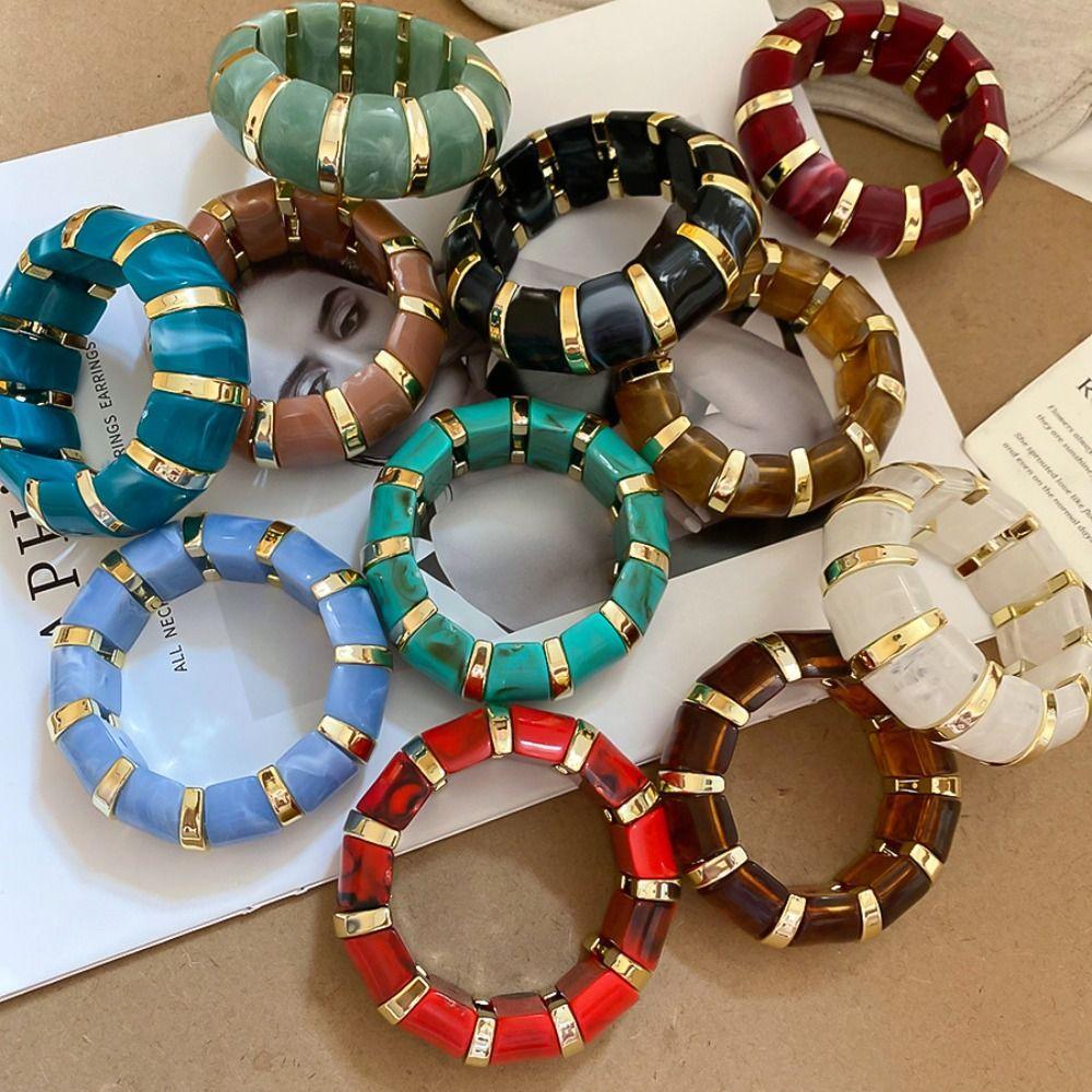 Europe American Style Elastic Bracelet Resin Exaggerated Bracelet Unique Acrylic Bangle  Gift